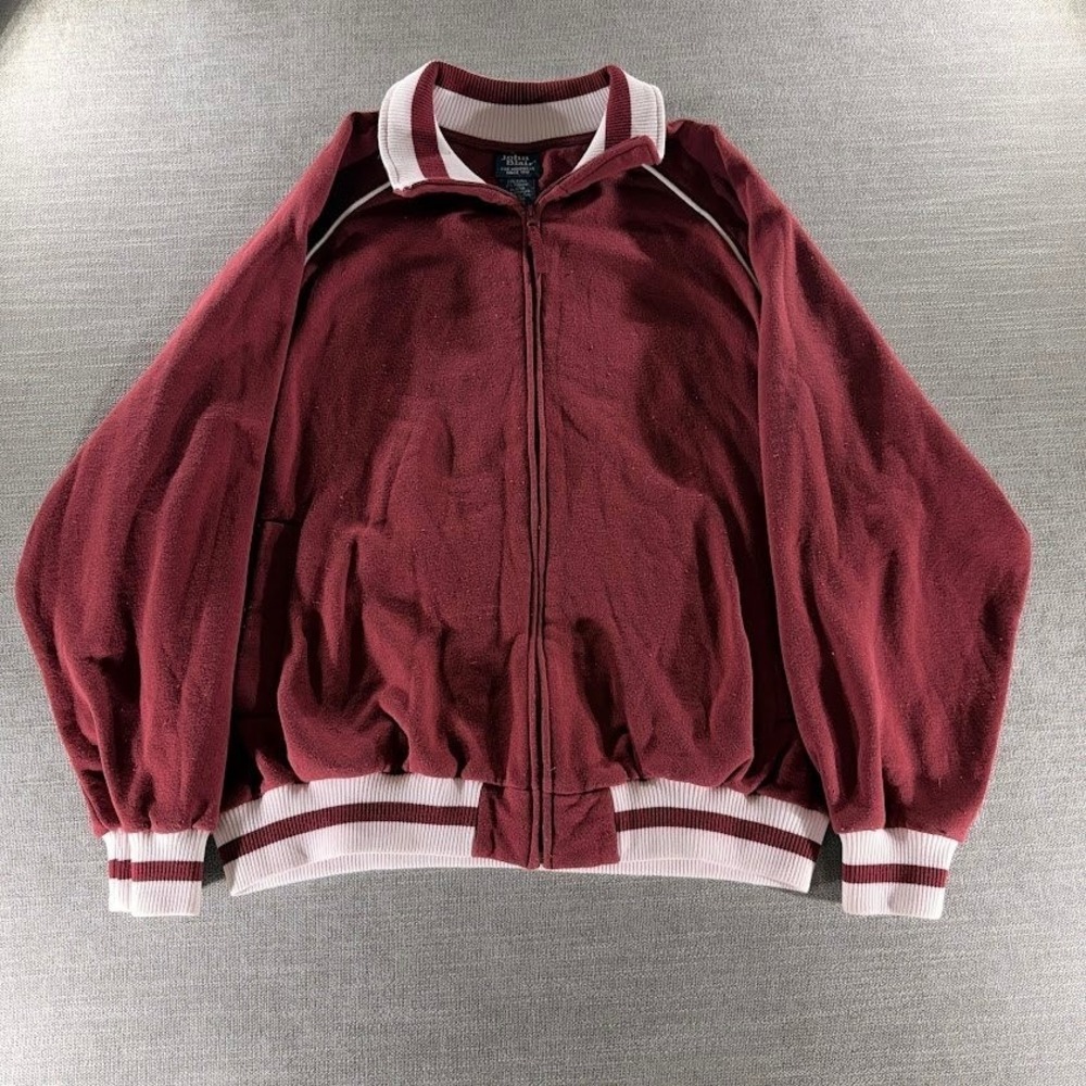 John Blair Track Jacket Mens 2XL RG Burgundy Good Full Zip Varsity Ribbed Trim